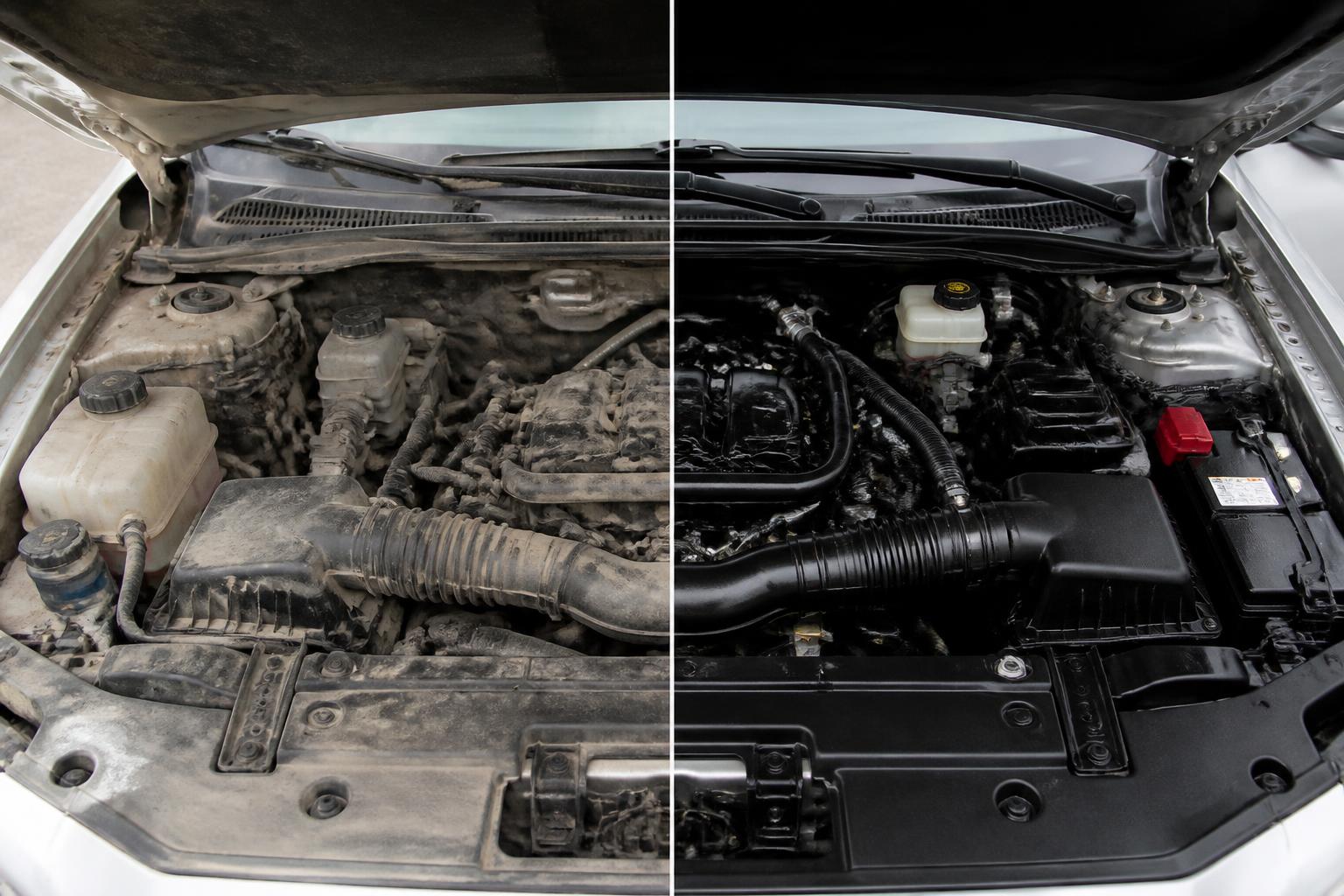 Engine bay detailing before and after
